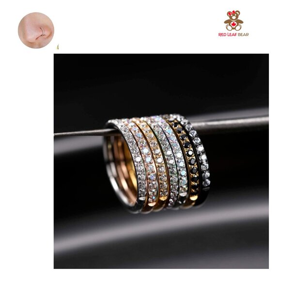 Gold-plated nose ring hoop  a sparkling pavé design - Picture 4 of 5